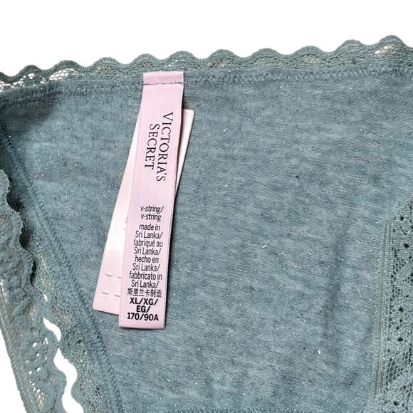 Victoria's Secret The Lacie Sparkle Glitter Lace-Trim V-String Panty Green XL - Picture 3 of 5